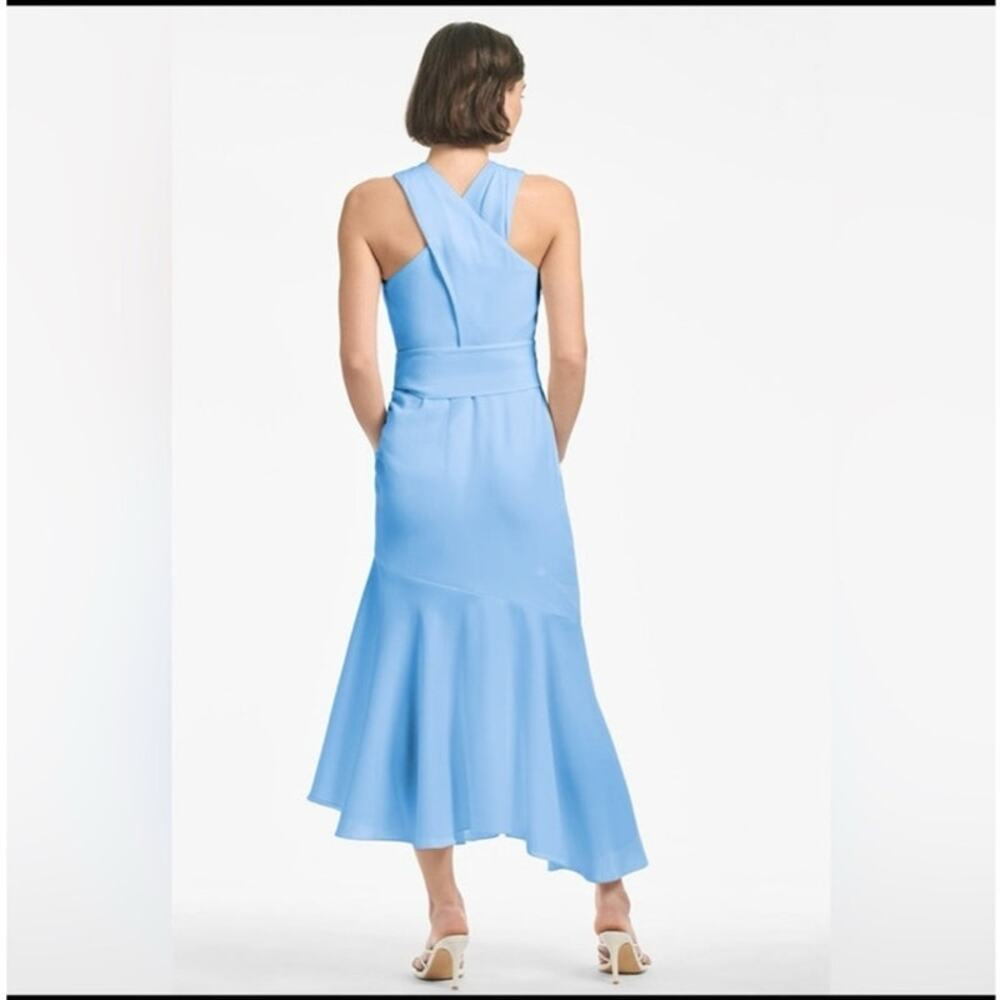 Sachin & Babi light blue wedding "Naomi" belted dress with asymmetrical hem 6 - Picture 4 of 8